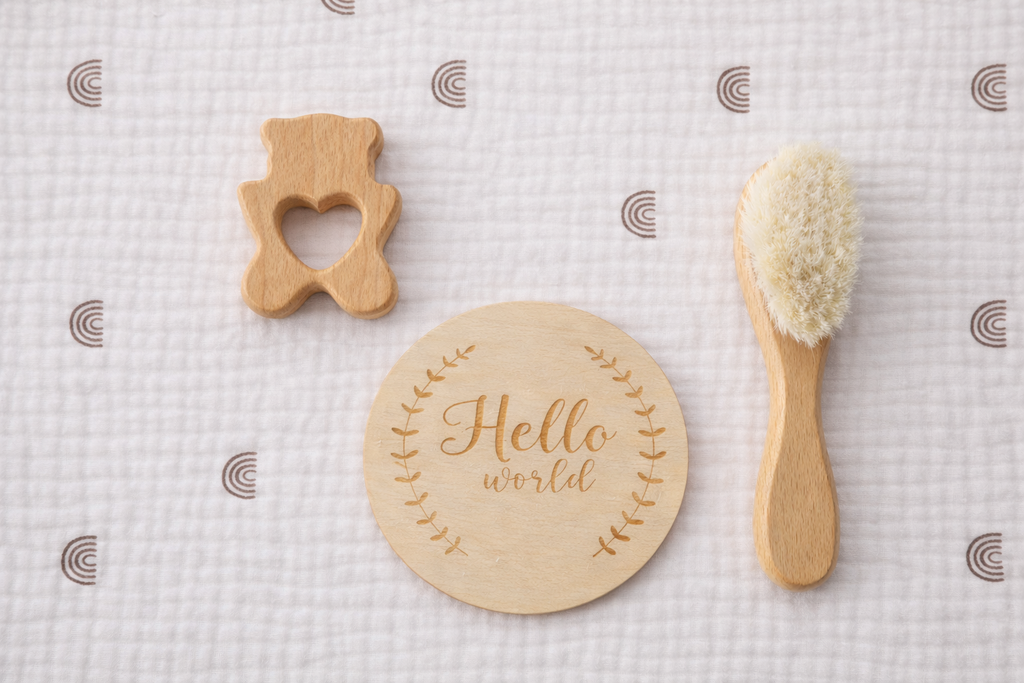 Newborn Baby Gift Box – Hello World Wooden Plaque Set