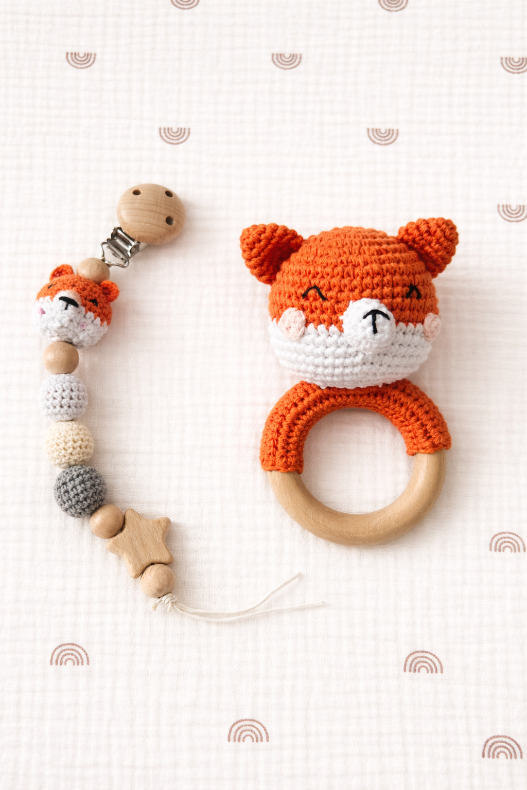 Handmade Baby Toy Set – Crochet Rattle & Pacifier Holder