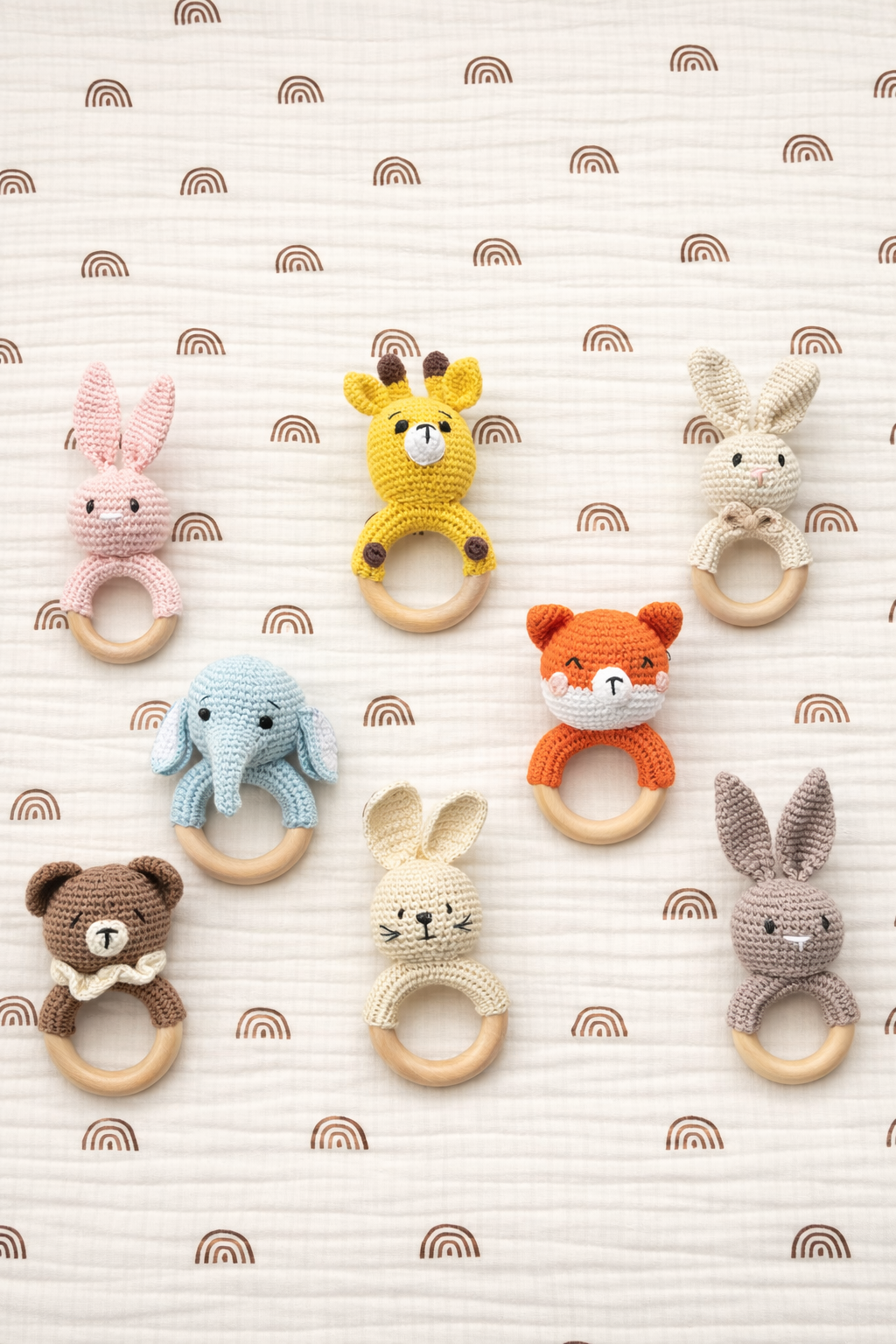 Crochet Baby Rattle with Wooden Ring | Handmade Newborn Toy