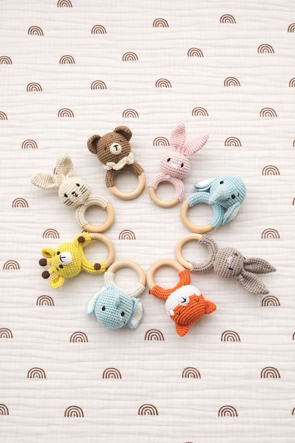 Crochet Baby Rattle with Wooden Ring | Handmade Newborn Toy