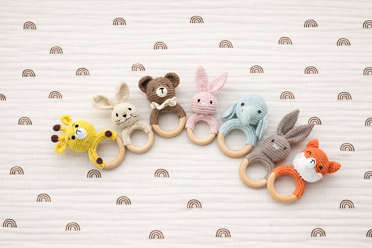 Crochet Baby Rattle with Wooden Ring | Handmade Newborn Toy