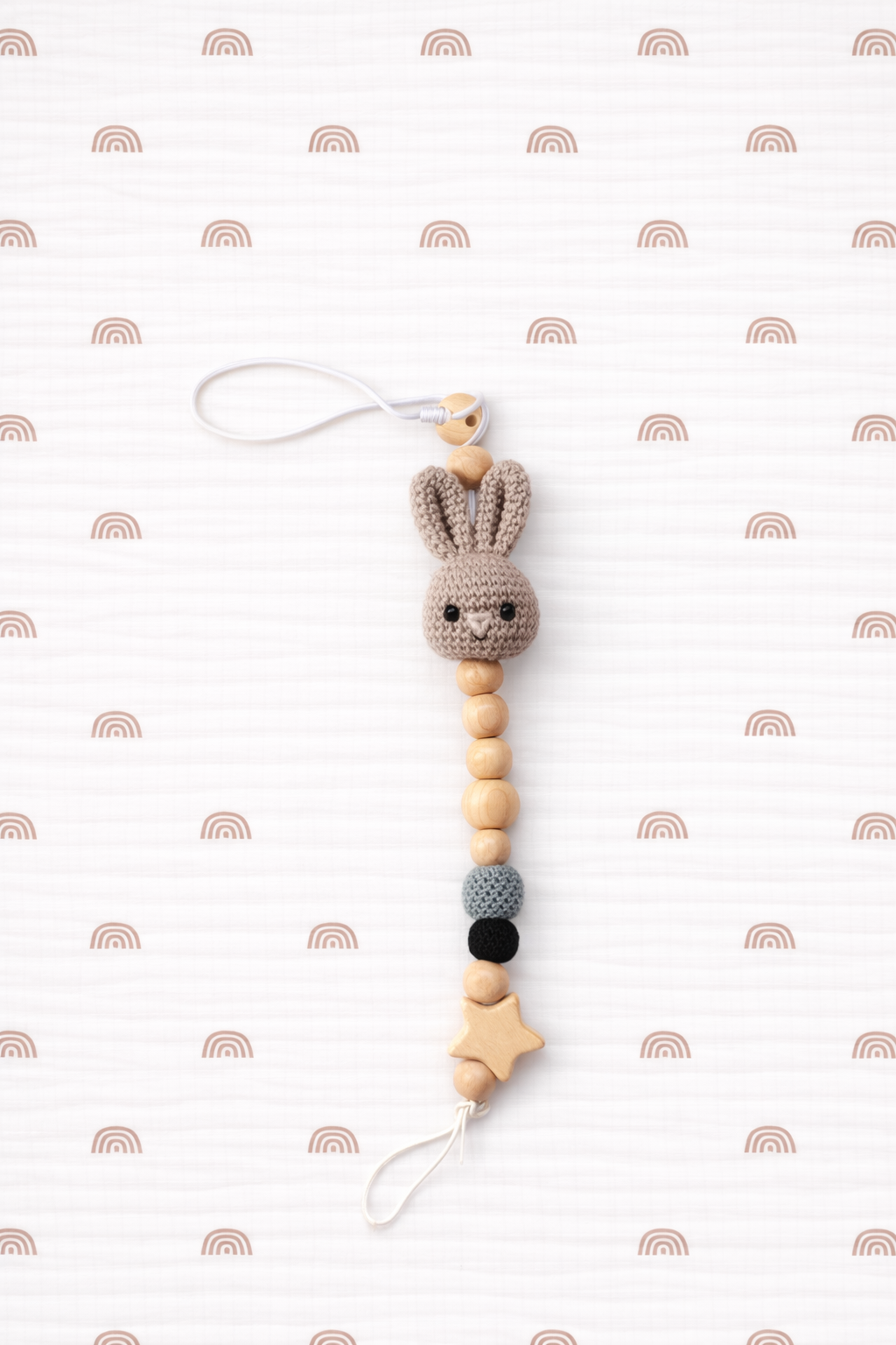 Handmade Wooden Pacifier Clip with Crochet Animal