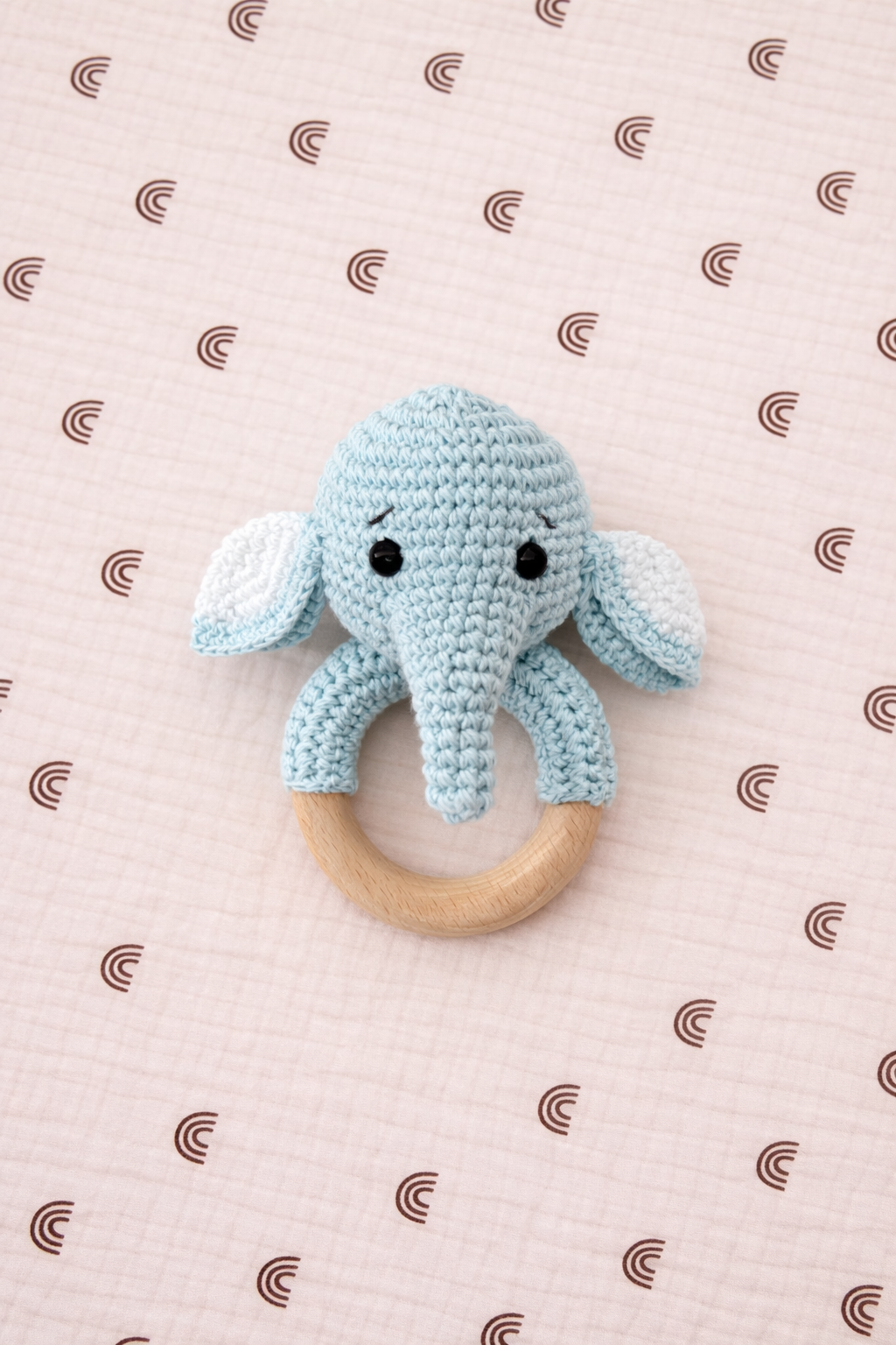 Crochet Baby Rattle with Wooden Ring | Handmade Newborn Toy