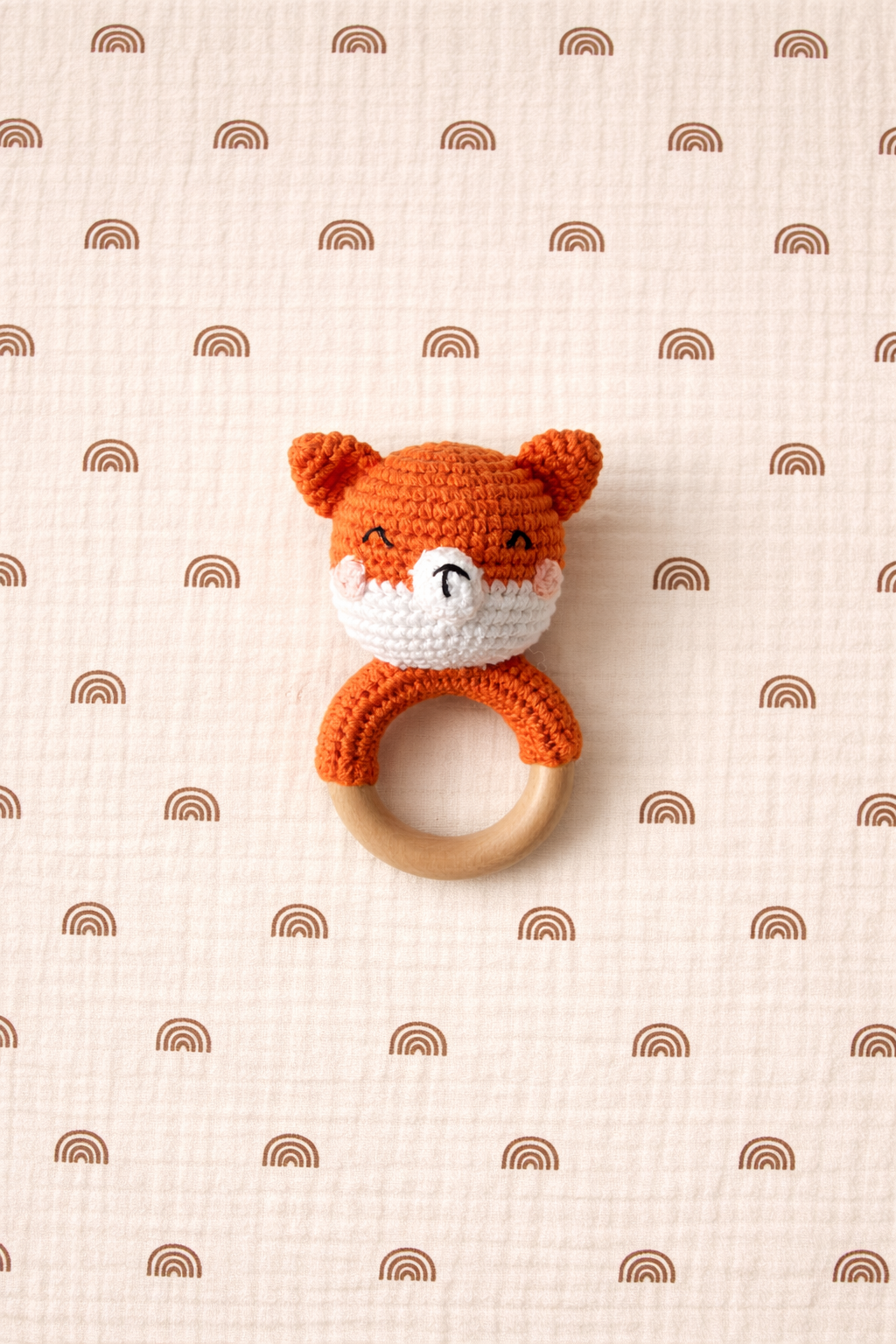 Crochet Baby Rattle with Wooden Ring | Handmade Newborn Toy