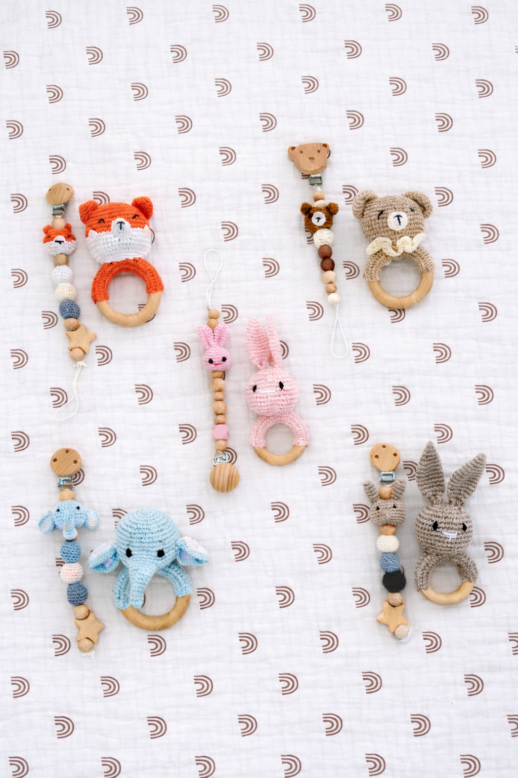 Handmade Baby Toy Set – Crochet Rattle & Pacifier Holder